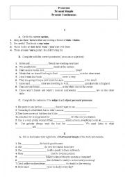 English Worksheet: Pronouns Present Simple and Present Continuous