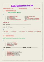 English Worksheet: definite / indefinite articles