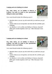 English Worksheet: writing task-rock climbing in Scotland 
