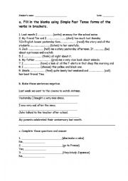 English Worksheet: Simple Past simple