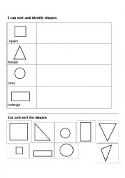 English Worksheet: Sort and Classify Shapes (Cut and paste)