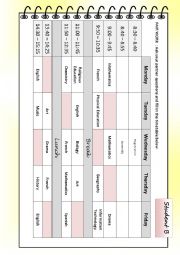 English Worksheet: PairWork -School Timetable