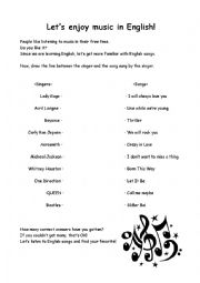 English Worksheet: English Songs