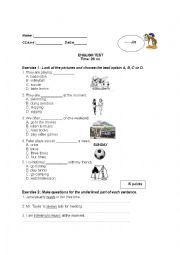English Worksheet: Test on Sports and Pastimes
