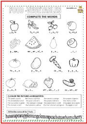 English Worksheet: fruit and vegetables activities