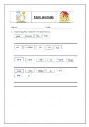 English Worksheet: Sentence Activity Theme on Farm Animals