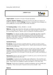 English Worksheet: Description of Peoples Physical Appearance : lesson plan