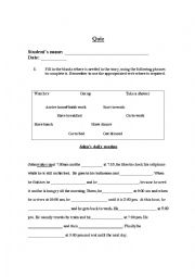 English Worksheet: Daily routines quiz