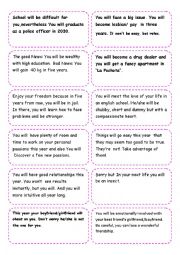 English Worksheet: Cards to play fortune teller