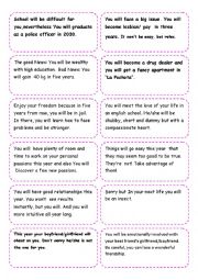 English Worksheet: Cards to play fortune teller