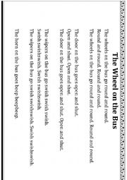 English Worksheet: Wheel on the bus rhymes song lyrics and flashcards