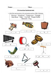 English Worksheet: Music. Percussion instruments