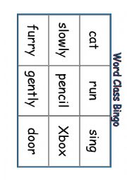 English Worksheet: Word Class Bingo (6 players)