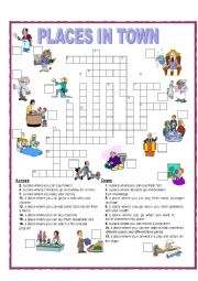 English Worksheet: CROSSWORD - PLACESIN TOWN