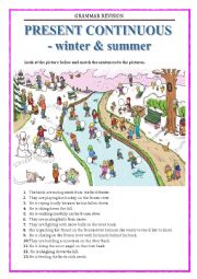 English Worksheet: GRAMMAR REVISION - PRESENT CONTINUOUS - WINTER SUMMER