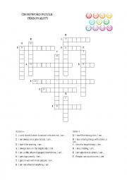 English Worksheet: crossword puzzle on personality 