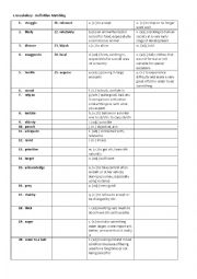 English Worksheet: Vocabulary Definition Matching Exercise