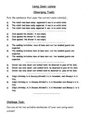 English Worksheet: Using Semi-Colons - Multiple Choice