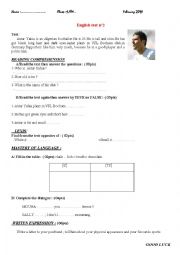 English Worksheet: 1st AM TEST about an Algerian footballer Antar yahia