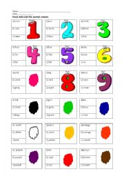 English Worksheet: numbers and color