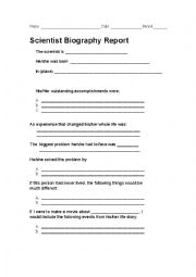 English Worksheet: Biography report on a Scientist