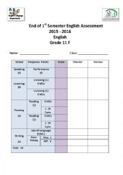 English Worksheet: Reading & Writing Exam For.Gr.11 