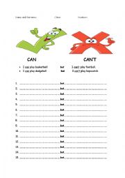 English Worksheet:  I can ............. but  I cant ...............