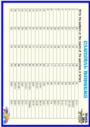 English Worksheet: Cardinal numbers , practice