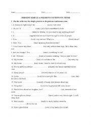 English Worksheet: Present simple vs Present continuous tense