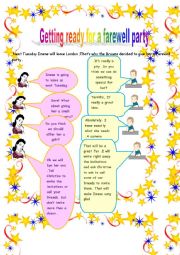 English Worksheet: Getting ready for a farewell party (Part 1 )