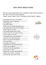 English Worksheet: NEW YEAR�S RESOLUTIONS