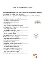 English Worksheet: NEW YEARS RESOLUTIONS