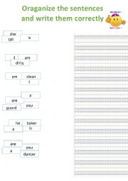 English Worksheet: To be sentences