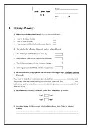 English Worksheet: mid-term test for 2nd year students