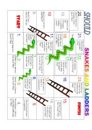 English Worksheet: SHOULD SNAKES AND LADDERS