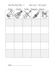 English Worksheet: Can You Play the...? Interview game