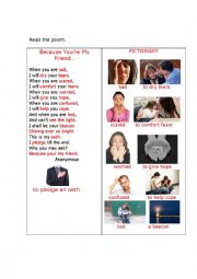 English Worksheet: BECAUSE YOU ARE MY FRIEND (a poem + questions)