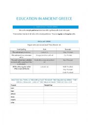 English Worksheet: Education in Ancient Greece, Past Simple Regular Verbs
