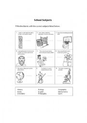 English Worksheet: school subjects