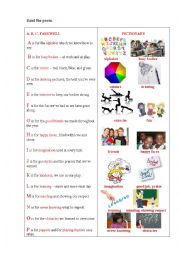 English Worksheet: ABC SCHOOL LEAVING (A poem + a task)