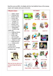 English Worksheet: I PLAYED A GAME (a poem)