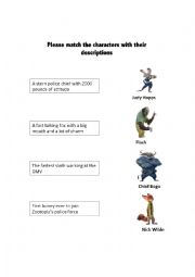English Worksheet: Zootopia Character match