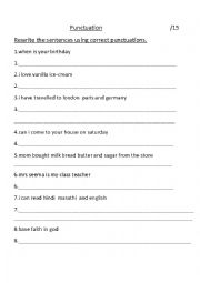 English Worksheet: grammar punctuation