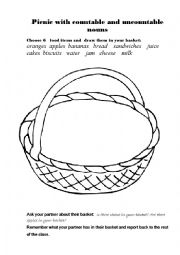 English Worksheet: Picnic with countable and uncountable nouns