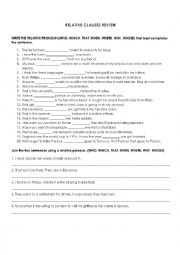 English Worksheet: Relative Clauses and pronouns review