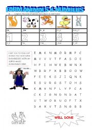 English Worksheet: FARM ANIMALS & NUMBERS