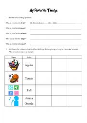 English Worksheet: My Favorite Things