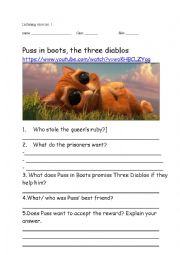 English Worksheet: Puss in Boots- three diablos