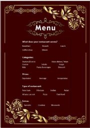 English Worksheet: Menu Outline