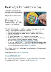 English Worksheet: Londons Oyster Card for Tourists